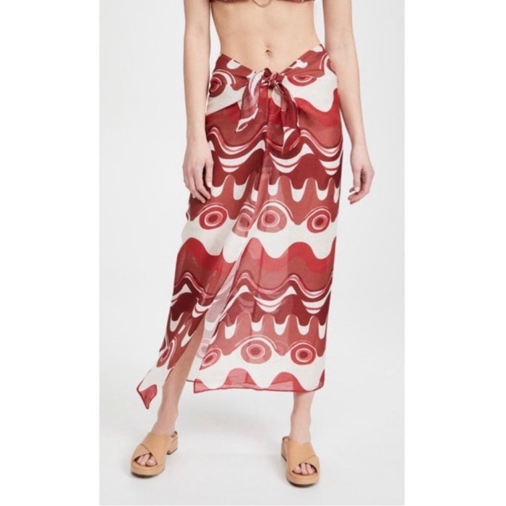 Cult Gaia Nila 100% Linen Skirt Wave Pink Print